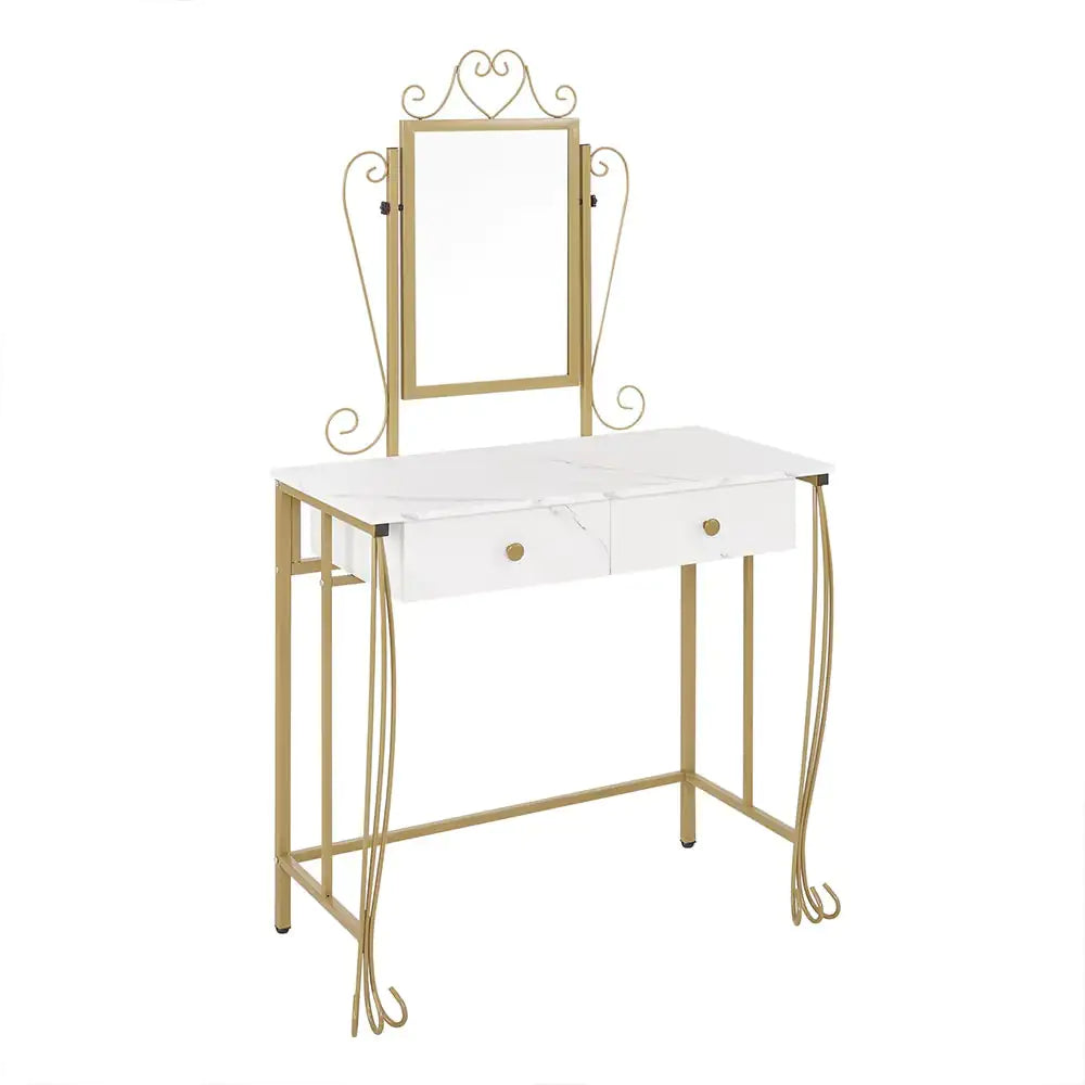 Vanity Table Set With Mirror Stool and Drawers