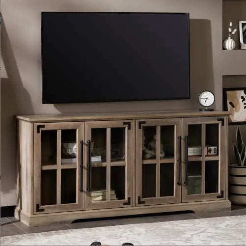 Modern Farmhouse Windowpane Glass-Door TV Stand