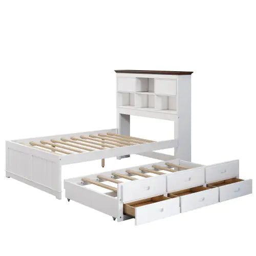 White Walnut Solid Pine Captain Bookcase Full Bed