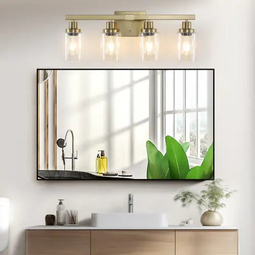 Gold 4 Lamp Vanity Light With Clear Glass Shade
