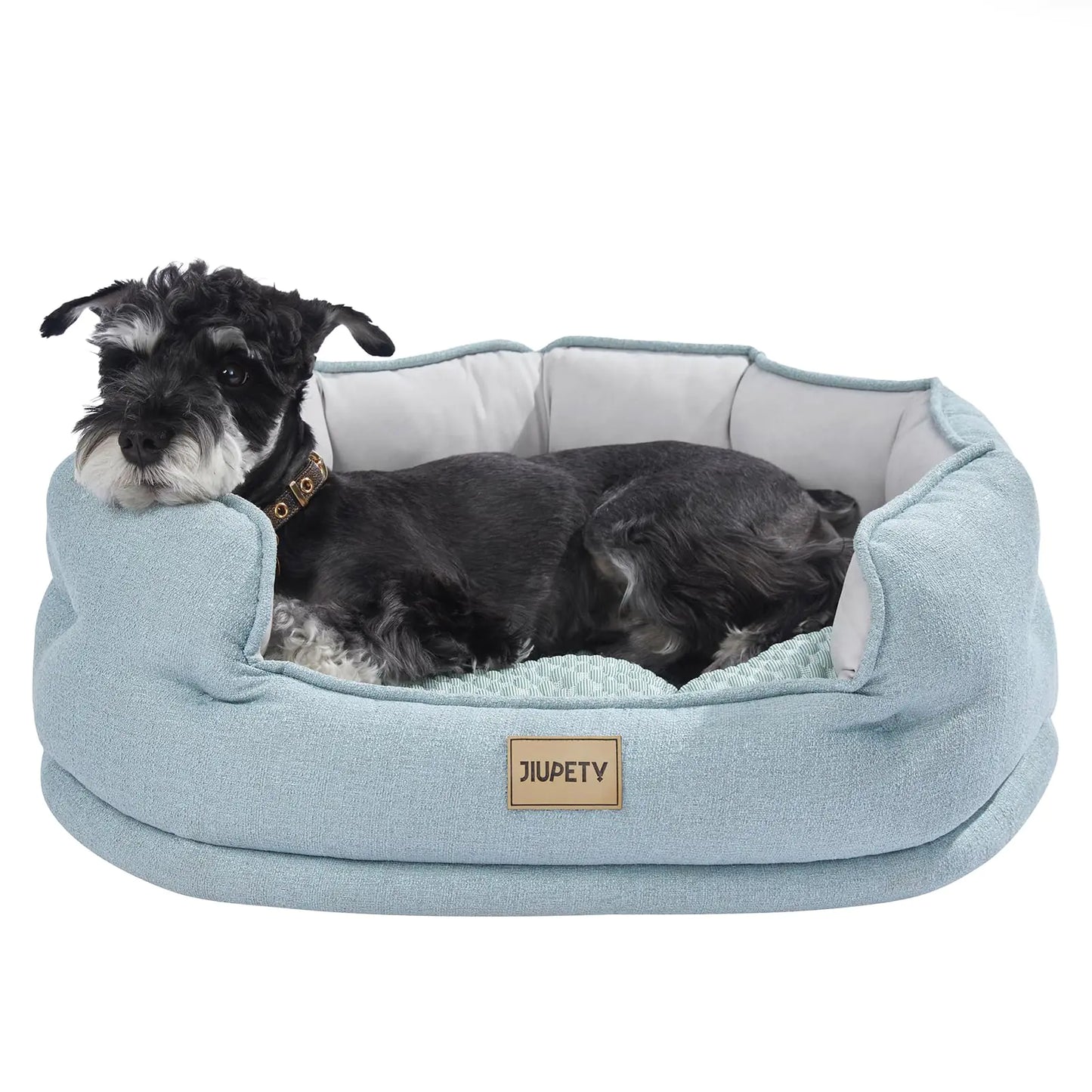 Jiupety Cat Bed for Indoor Cats with Cozy Cat Mat Round Cozy Small Dog Bed Made of Luxury Fabrics Large Cat Bed for Kitten and Puppy L(25"×21"×9") Green.