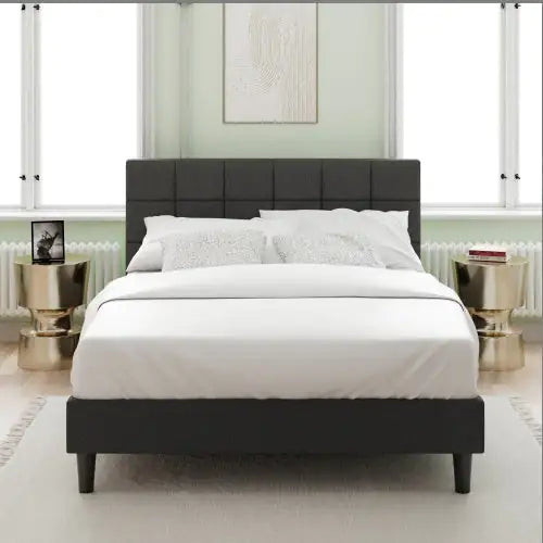 Upholstered Platform Bed Square Stitch - Queen