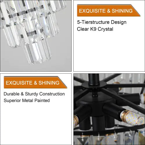Large Contemporary Style Black Crystal Chandelier