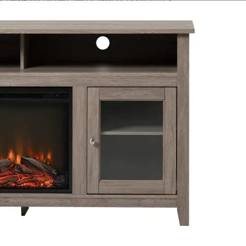 Classic Glass-Door Fireplace Tall TV Stand