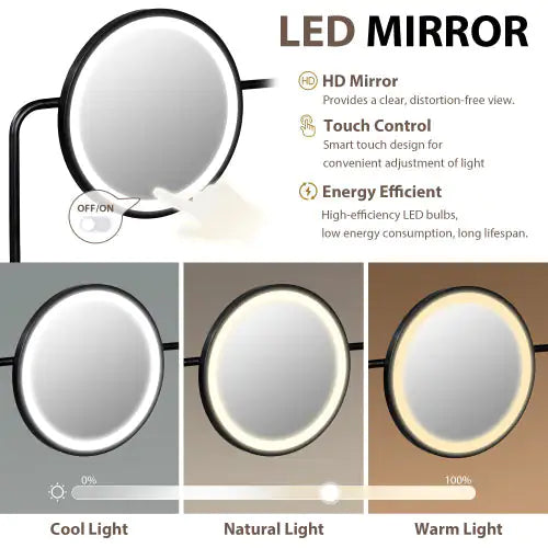 Makeup Vanity Desk With 3-Mode Lighted Mirror and Wireless Charging Station
