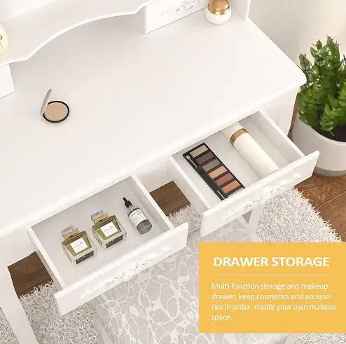 4 Drawer Vanity Table Set with Oval Mirror