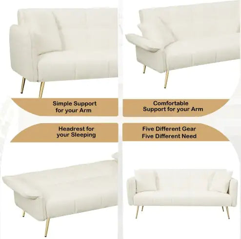 Futon Convertible Double Sofa Bed With Folding Armrests
