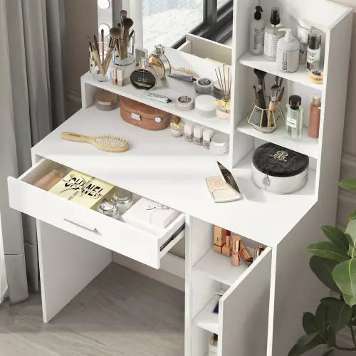 Large Three Level Vanity Desk With Mirror Lights