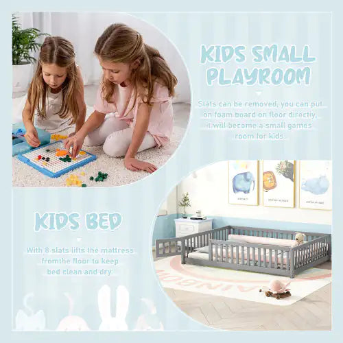 Gray Full Size Bed Floor Bed For Kids