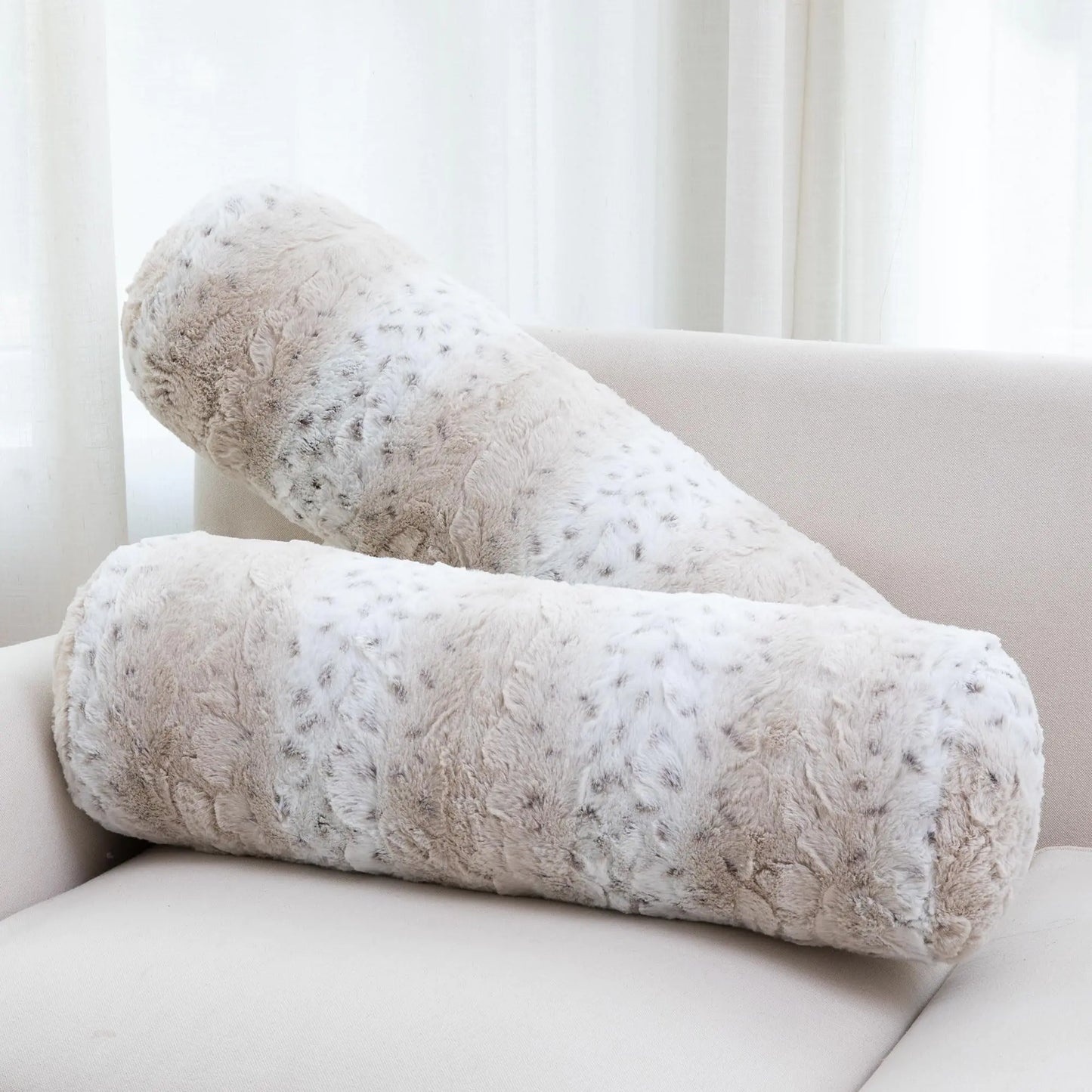 Snow Leopard Faux Fur Cylinder Pillows