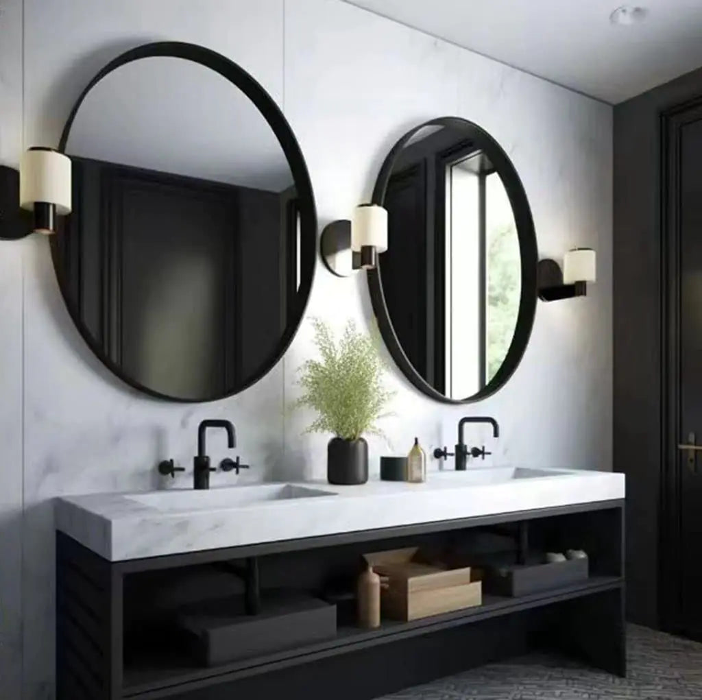 30 Inch Black Circle Metal Frame Mirror (2-Pack)