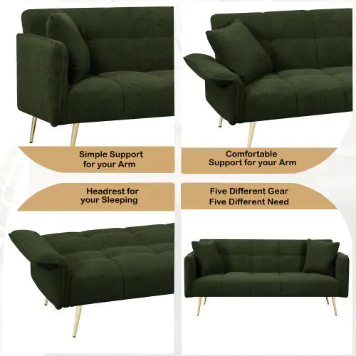 Convertible Futon Sofa Bed With Folding Armrests