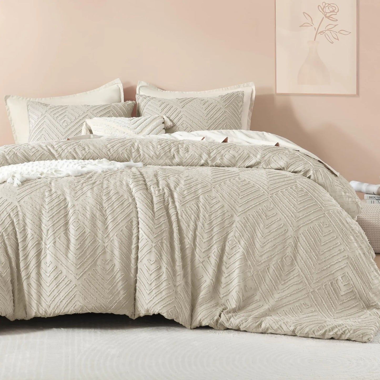 Oatmeal Queen Comforter Set 3 Pieces