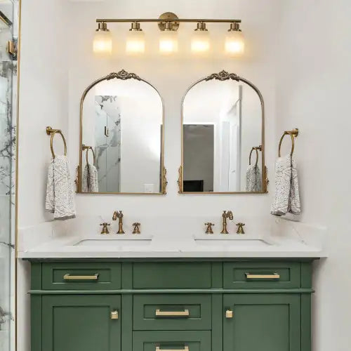 5 Gold Bathroom Vanity Lamp, Frosted Glass Shade