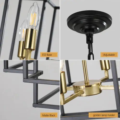8 Lights Black & Gold Lantern Tiered Chandelier