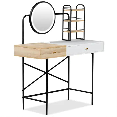 Makeup Vanity Desk With 3-Mode Lighted Mirror & Wireless Charging Station