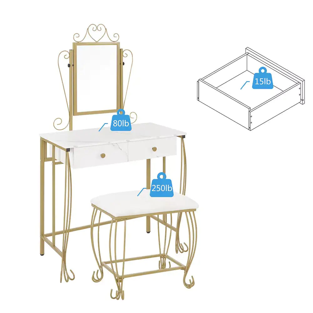 Vanity Table Set With Mirror Stool and Drawers