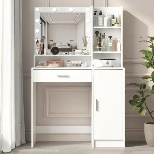 Large Three Level Vanity Desk With Mirror Lights