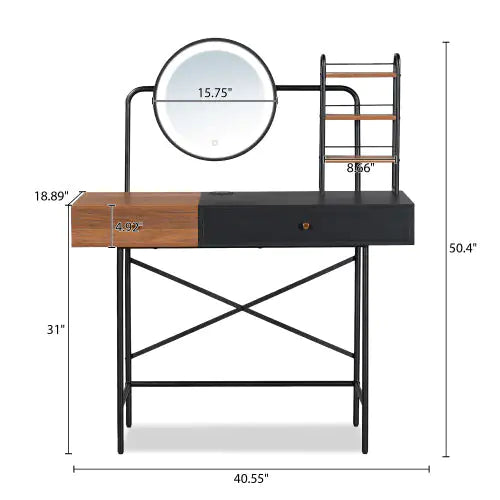 Makeup Vanity Desk With 3-Mode Lighted Mirror and Wireless Charging Station