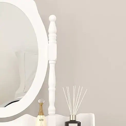 4 Drawer Vanity Table Set with Oval Mirror