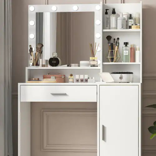 Large Three Level Vanity Desk With Mirror Lights