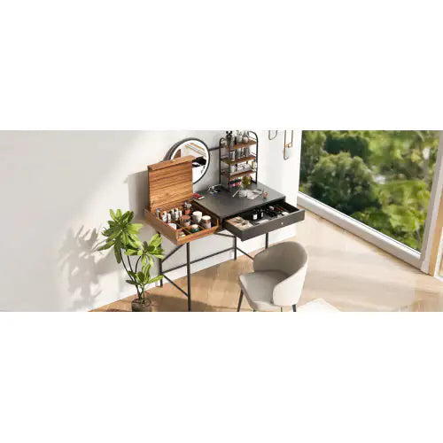 Makeup Vanity Desk With 3-Mode Lighted Mirror and Wireless Charging Station
