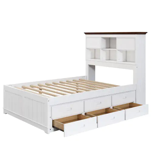 White Walnut Solid Pine Captain Bookcase Full Bed
