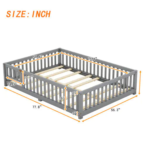 Gray Full Size Bed Floor Bed For Kids