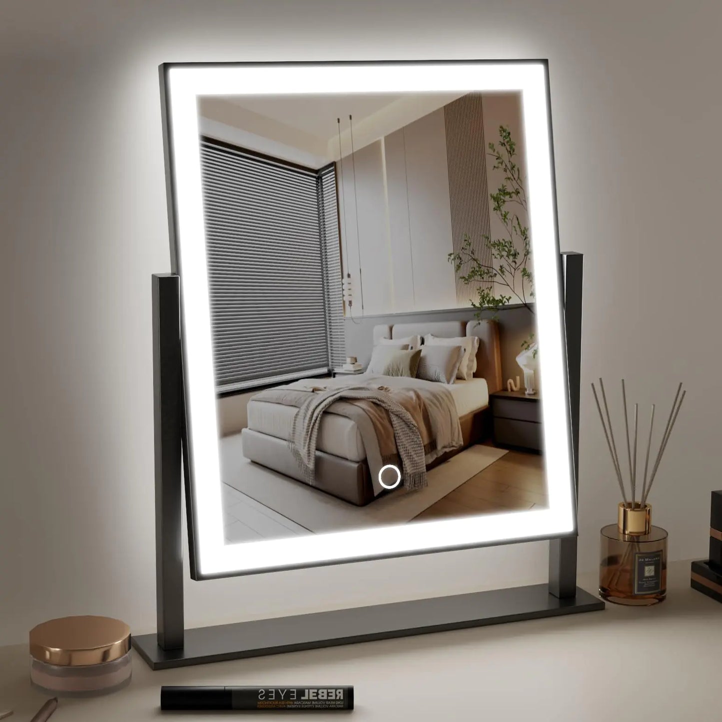 12in Black Smart Touch Vanity Makeup Mirror with Light 360°Rotation