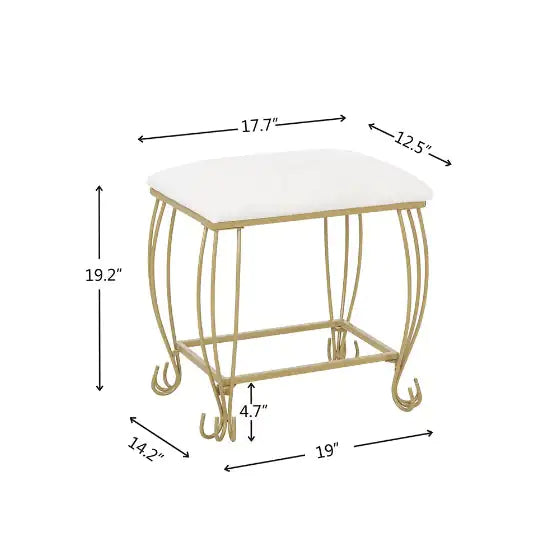 White Vanity Table Set With Mirror and Stool With Drawers