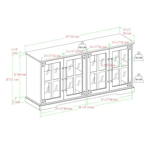 Modern Farmhouse Windowpane Glass-Door TV Stand