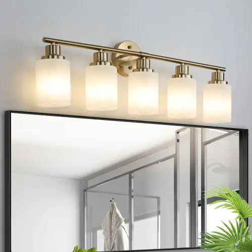 5 Gold Bathroom Vanity Lamp, Frosted Glass Shade