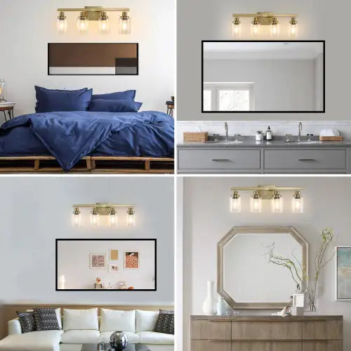 Gold 4 Lamp Vanity Light With Clear Glass Shade