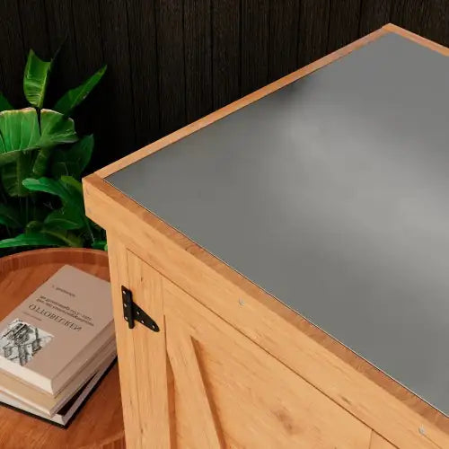 Potted Stool With Locker And Metal Tabletop For Outdoor Patio, Outdoor Workstation Table