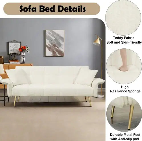 Futon Convertible Double Sofa Bed With Folding Armrests