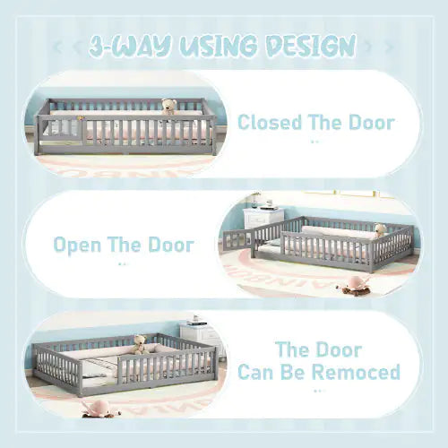 Gray Full Size Bed Floor Bed For Kids