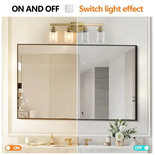 Gold 4 Lamp Vanity Light With Clear Glass Shade