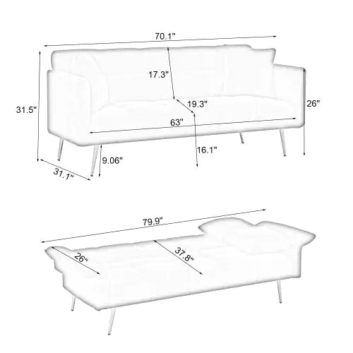 Convertible Futon Sofa Bed With Folding Armrests
