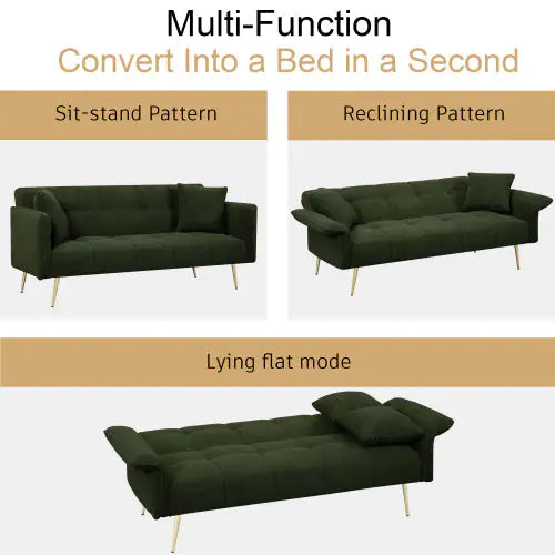 Convertible Futon Sofa Bed With Folding Armrests