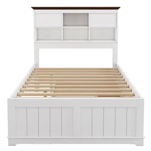 White Walnut Solid Pine Captain Bookcase Full Bed