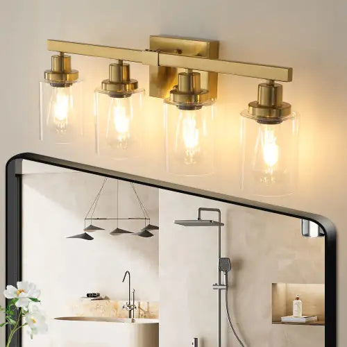 Gold 4 Lamp Vanity Light With Clear Glass Shade