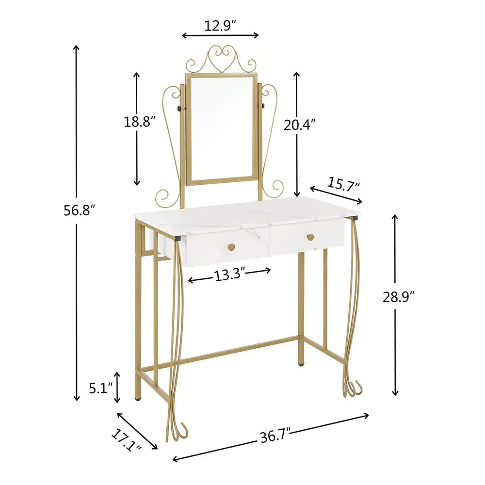 Vanity Table Set With Mirror Stool and Drawers