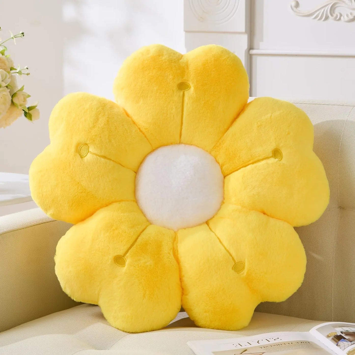 Yellow Daisy Flower Throw Pillow