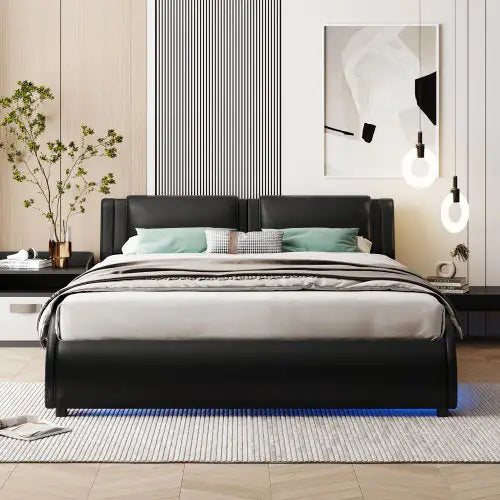 Black Full Size LED Light Bed Frame