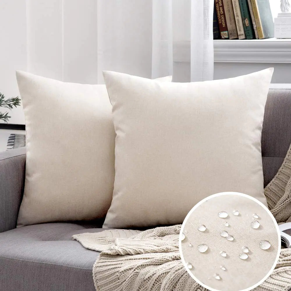 Pack of 2 Decorative Outdoor Solid Waterproof Throw Linen Pillow Covers