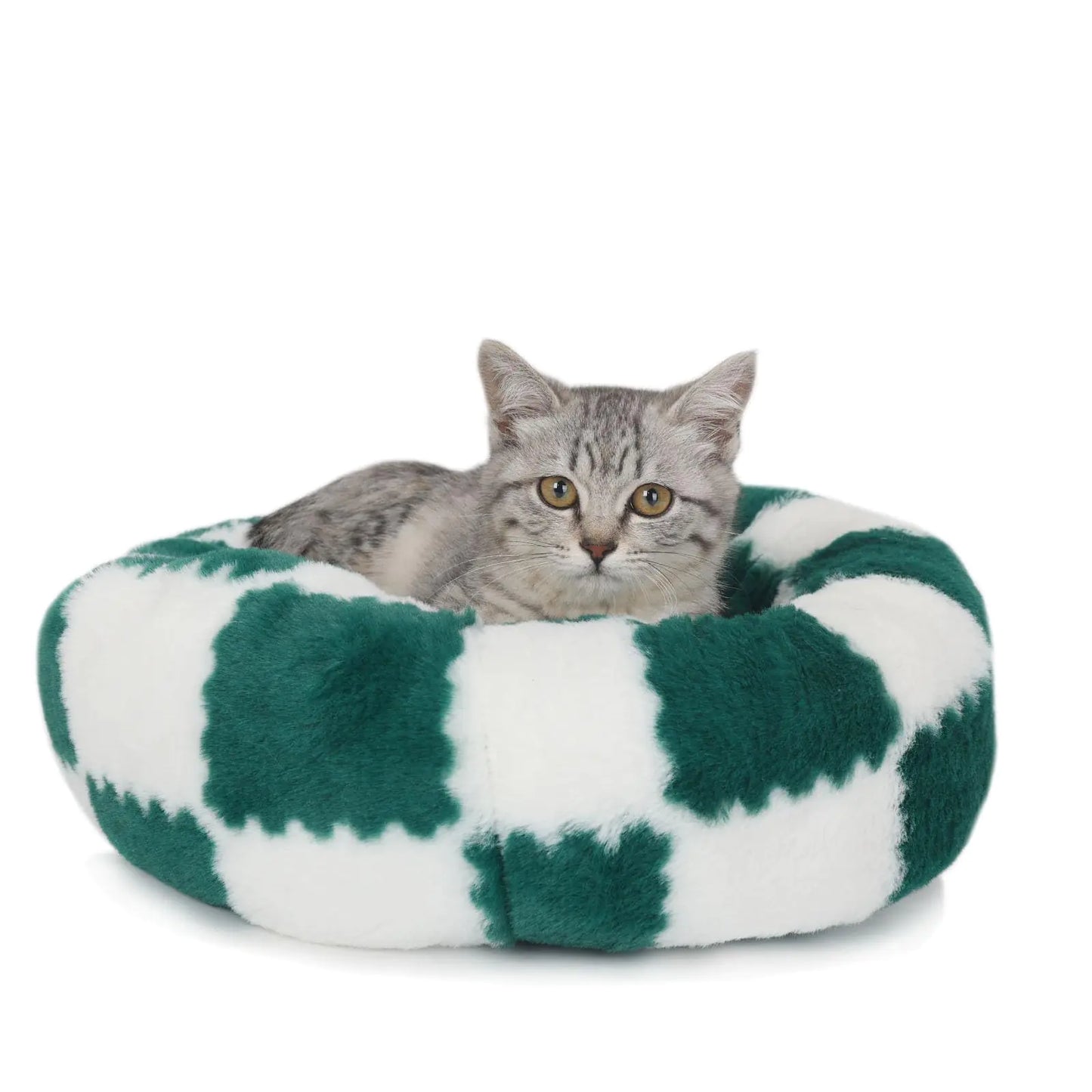 wrkfree Extra Small Kitten Bed Round Donut Cat Bed Washable Luxury Anti Slip Bottom Cute Modern Beds with Jacquard Shaggy Plush 16 in