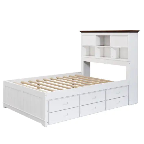 White Walnut Solid Pine Captain Bookcase Full Bed