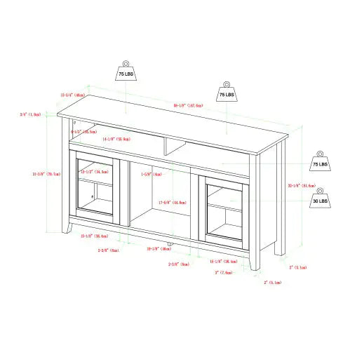 Classic Glass-Door Fireplace Tall TV Stand