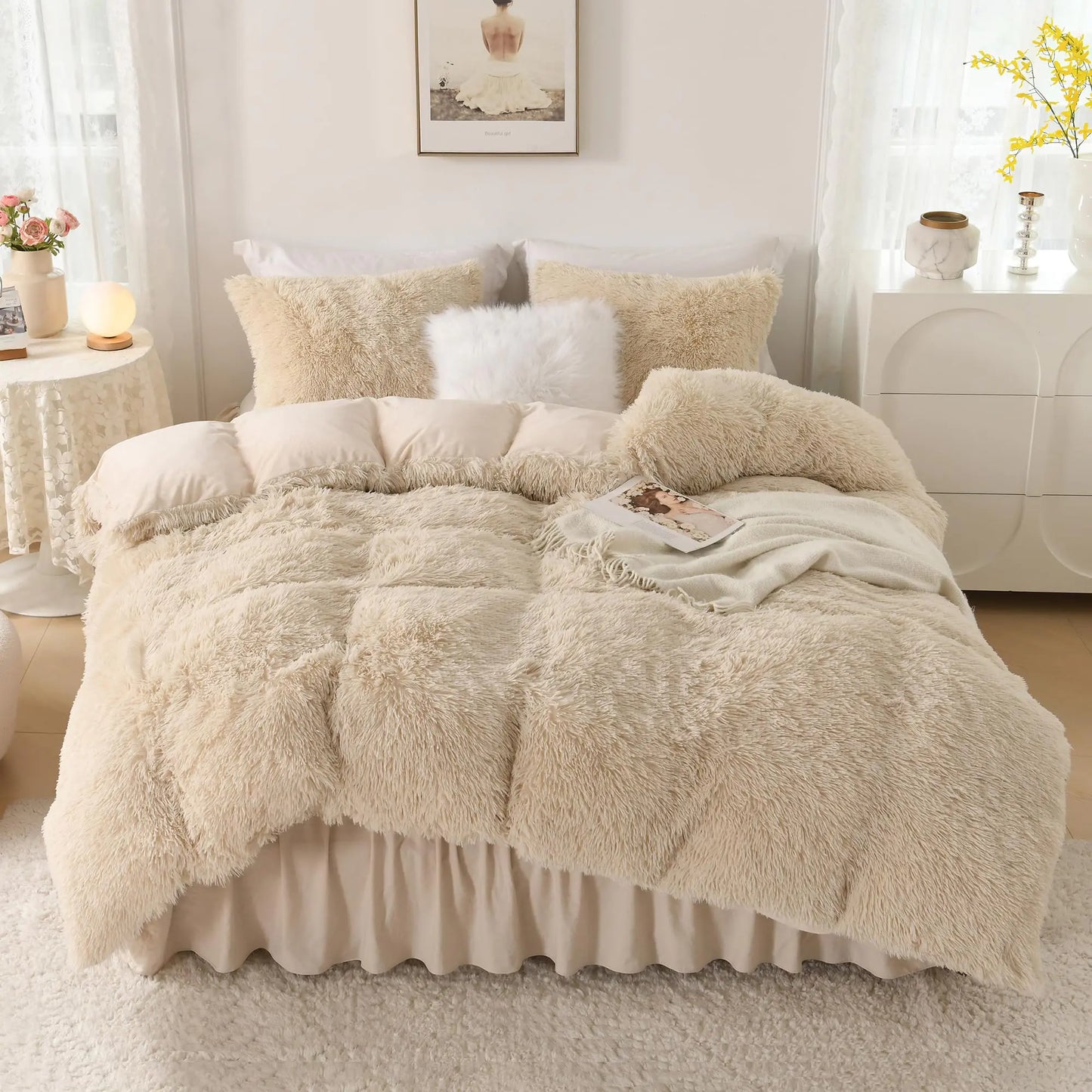 Plush Beige Comforter Queen 3 Pieces