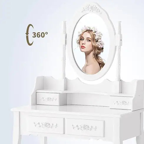 4 Drawer Vanity Table Set with Oval Mirror